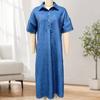 Robe chemise en jean pour femme Décontractée Manches courtes Boutonnée Jean Midi Robe Longue A-line Vintage avec Poches