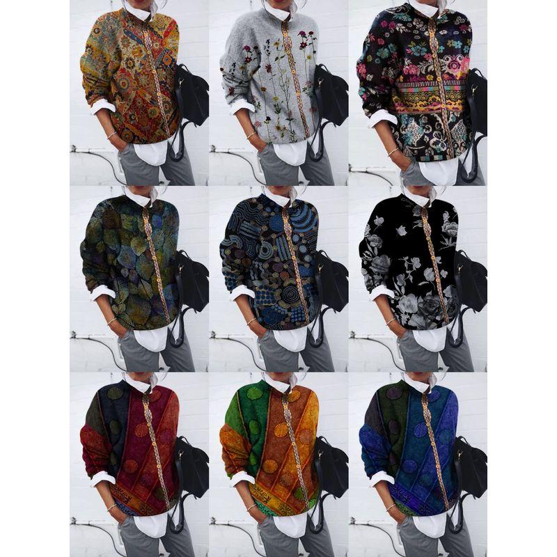 

Модный стиль трансграничный весна, осень и зима Amazon Wish женская одежда модный кардиган с начесом и геометрическим принтом длинные рукава верхняя одежда Figure 4 L