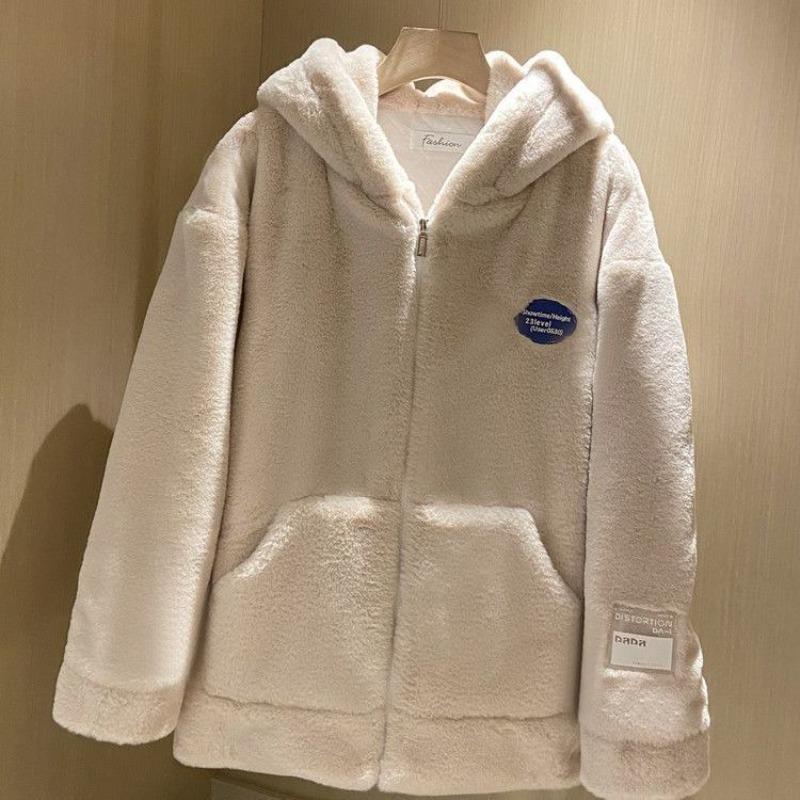 Autumn and Winter New Imitation Lamb Wool Thickened Loose Medium and Long Imitation Fur Coat Women's Plush Hooded Coat