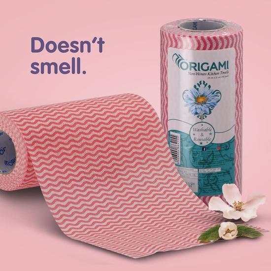 Origami Vliesstoff Wiederverwendbare Küchenrolle - 3er-Pack (80 Abrisse pro Rolle, 240 Blatt)