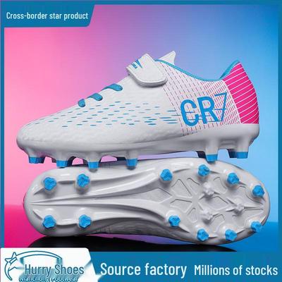 International Kids' Professional Soccer Shoes with Long AG Cleats and TF Turf Studs, Velcro Closure for Elementary School Students.