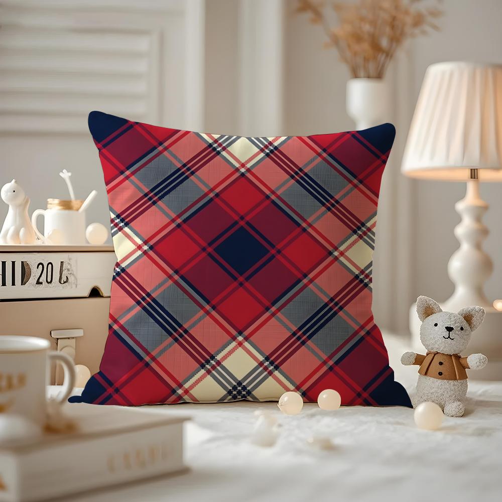 Nordic Scottish Pattern Tartan Cushion Cover Pattern Printed Pillowcase For Living Room Sofa Cushion Cover & Bedroom Decor