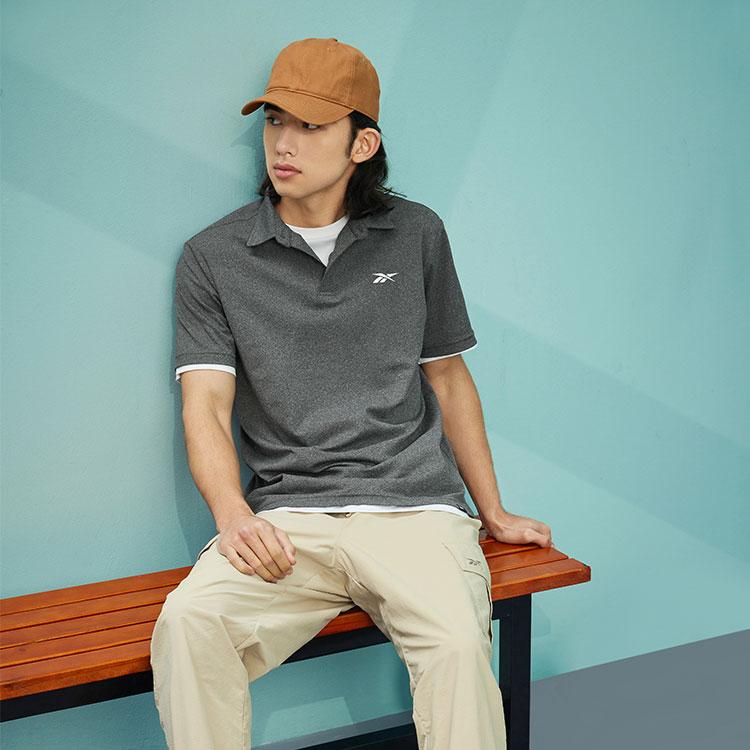 Reebok Solid Color Logo Print Knitted Polo Shirt Men tops Black 23RMS417M001