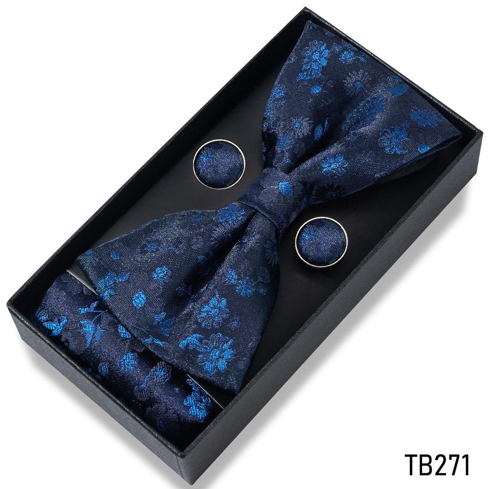 Classic Bowtie Bow Ties for Mens Butterfly Bowknot Pocket Square Cufflinks Suit Set Bussiness Accessories