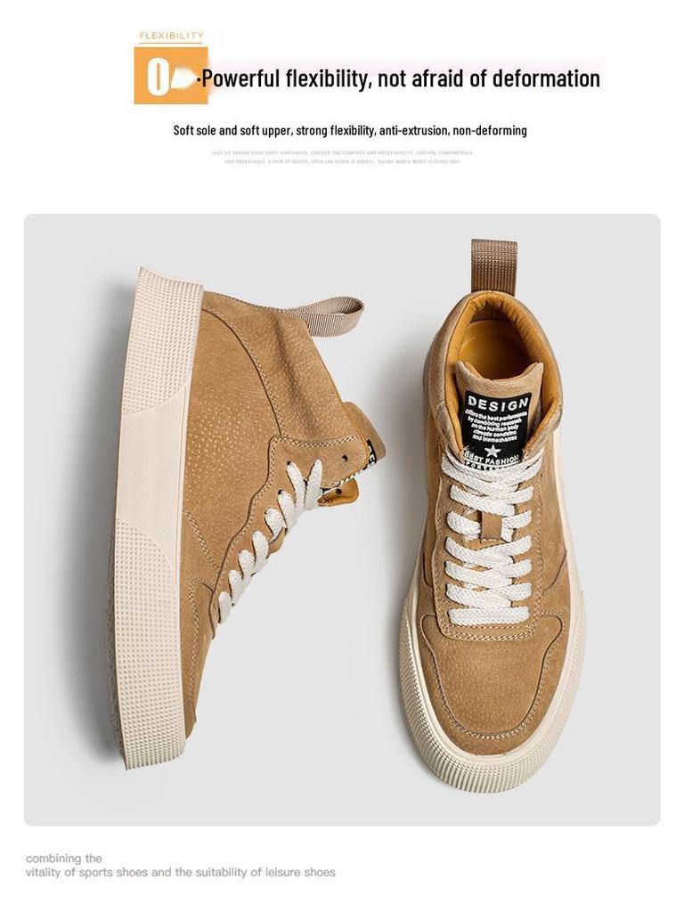 Men's Korean Style High-Top Skate Sneakers - Leather, Thick Sole, Height-Increasing, Trendy Casual Shoes for Teens (Spring/Autumn)
