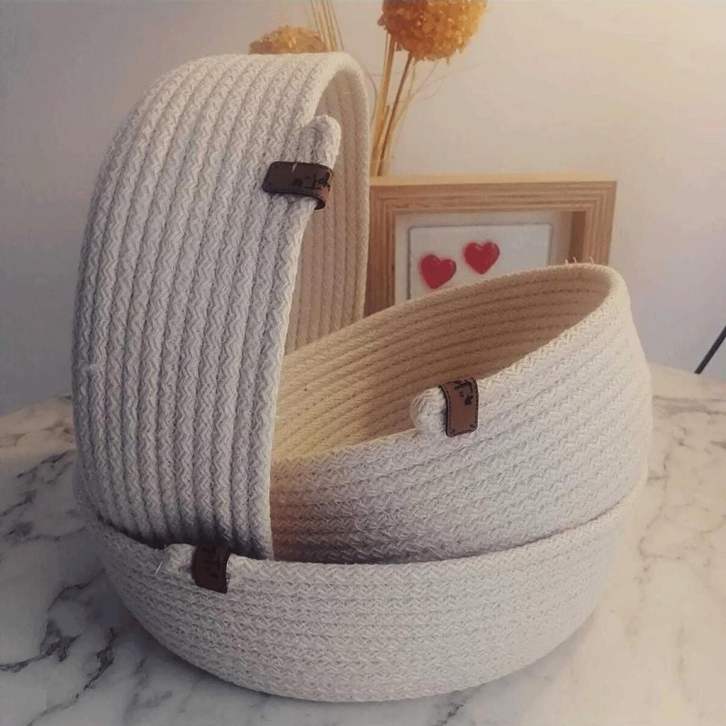 Handmade Ecru 3-Piece Wicker Basket Set from Cotton Thread - Multi-Purpose Organizer