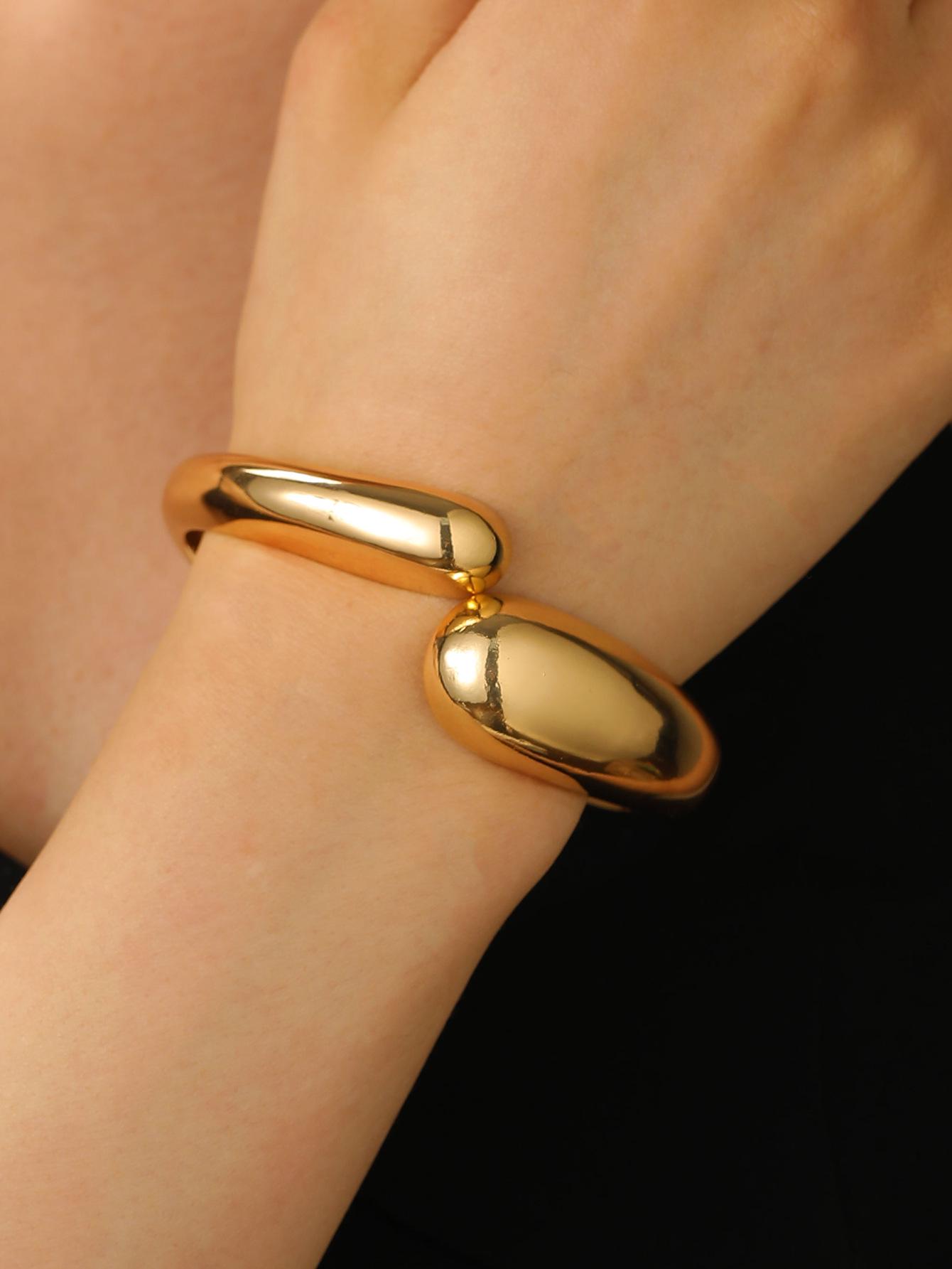 Золотой Полированный Ретро Широкий Браслет-Манжета Набор: Необычный полый браслет для женщин