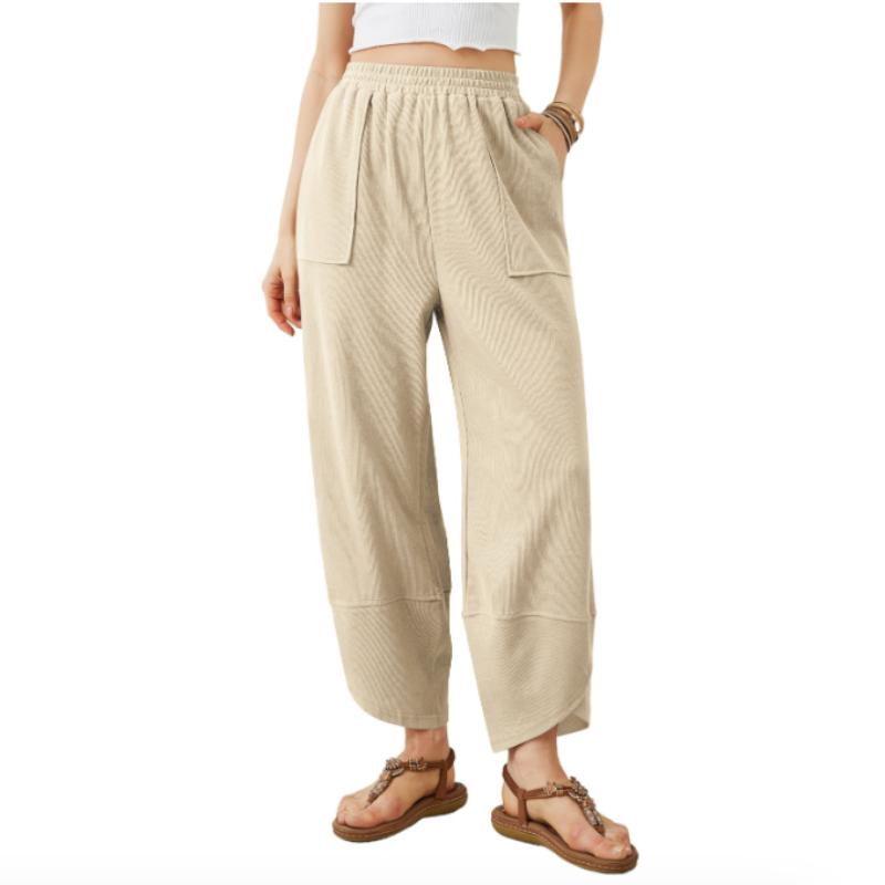 

Женские повседневные укороченные брюки с эластичным поясом и карманами, прямые брюки, свободные шаровары, однотонные спортивные брюки XS абрикосовый