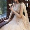 Champagne evening dress 1011 new summer art examination female student banquet annual meeting fringed officiating dress skirt