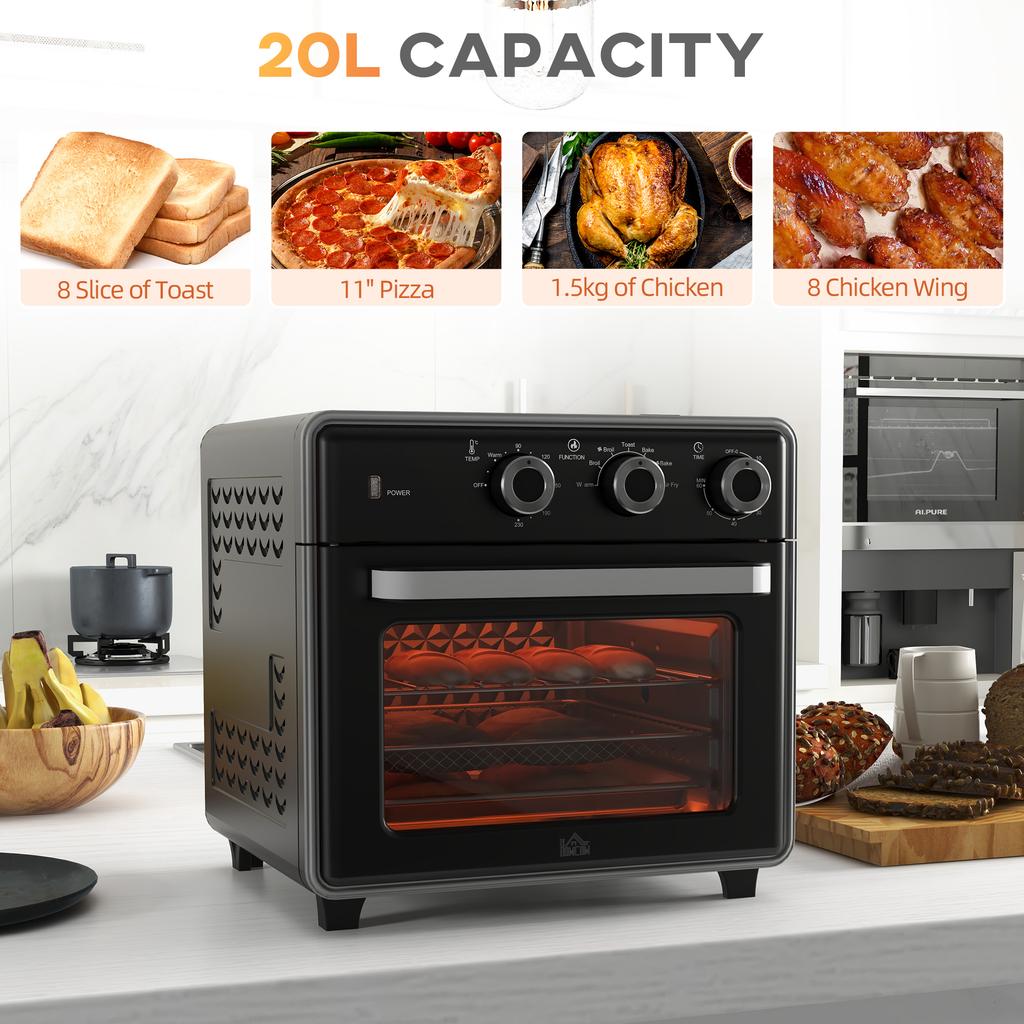 20L 90 230 celsius Mini Convection Oven With Air Fry Function Black