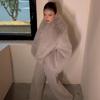 Women's Eco-Friendly Faux Fox Fur Lapel Coat - Short, Loose Fit for Winter 2025.