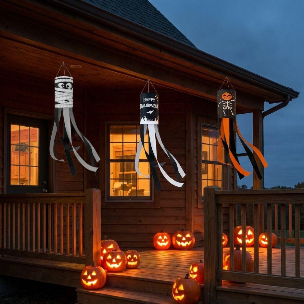 Spooky Halloween Windsock Flag Skeleton Windpipe Flag Funny Wind Sock Front Porch