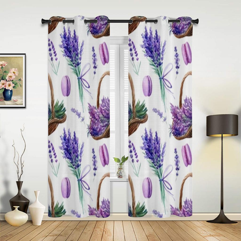 Basket With Flowers Lavender Window Curtains For Living Room Luxury Bedroom Decor Drapes Kitchen Window Treatments Curtains