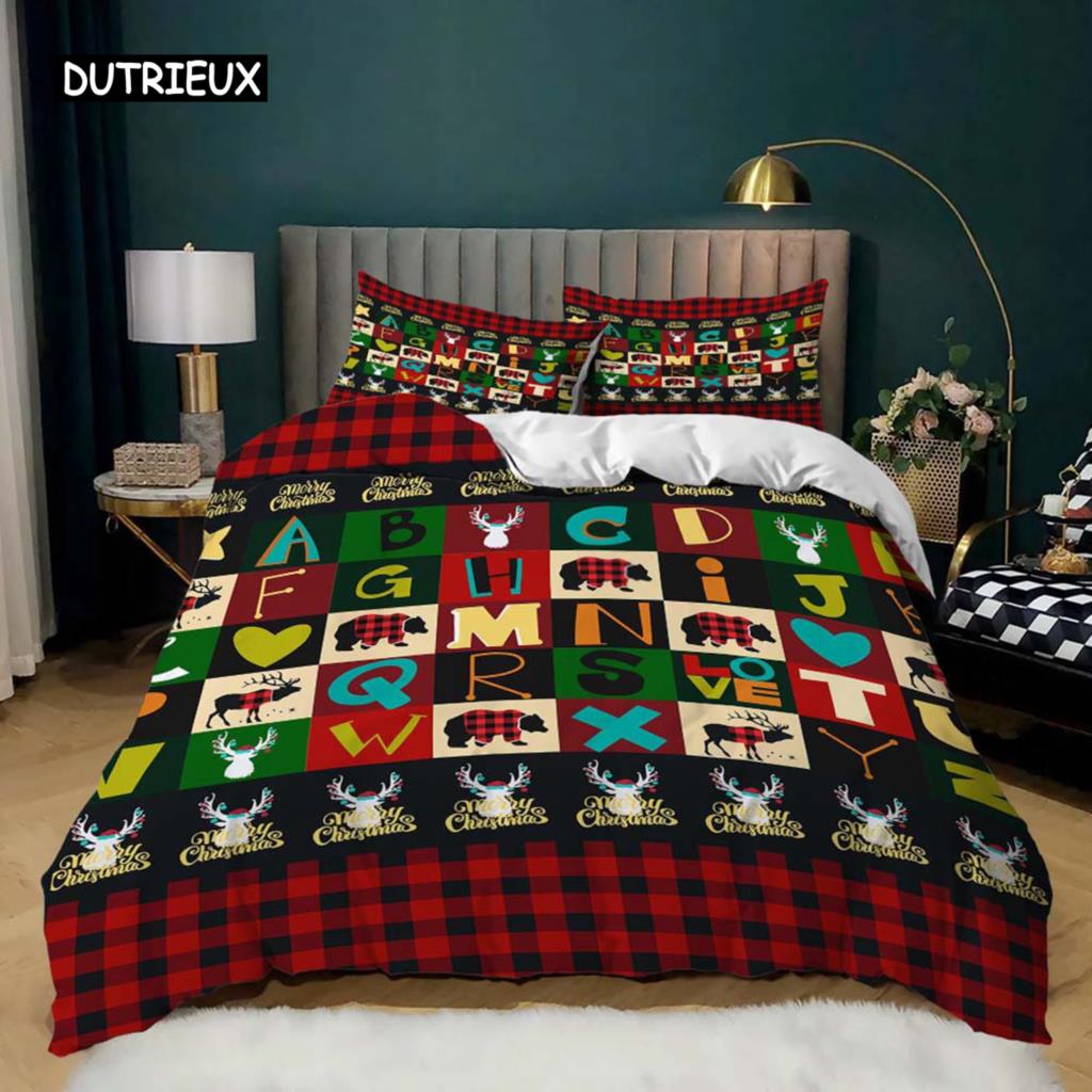 Christmas Duvet Cover Set King Size Winter Snowflake Elk Car Pattern Microfiber Soft Comforter Cover Christmas Theme Quilt Cover