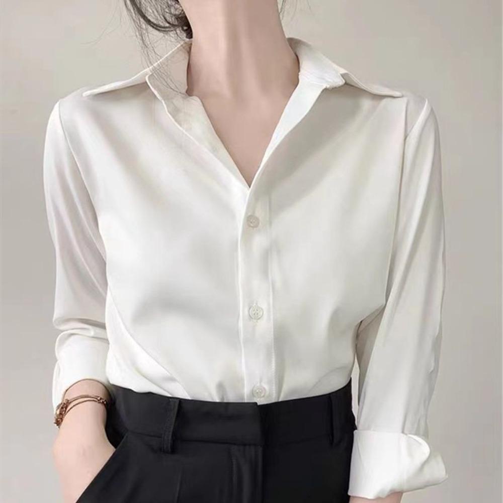 

Y2K Blouse Women Solid Chiffon Blouse Simple Long Sleeve Overshirts Office M чорний