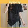 Womens Loose 2024 Size Plus Fit Irregular Shortsleeve Tshirts Flattering Twopiece Look