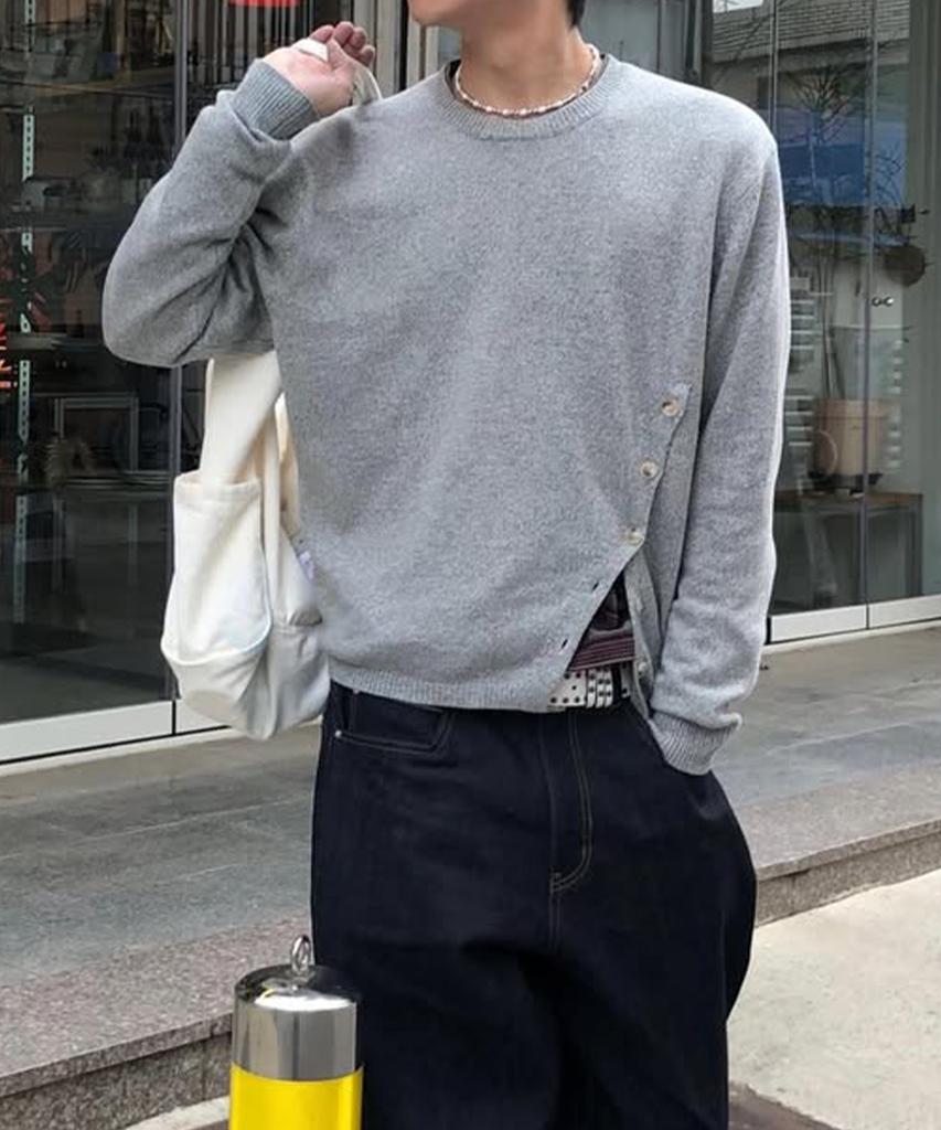 INTEMPOMOOD Slit Button Round Knit: 5 Colors