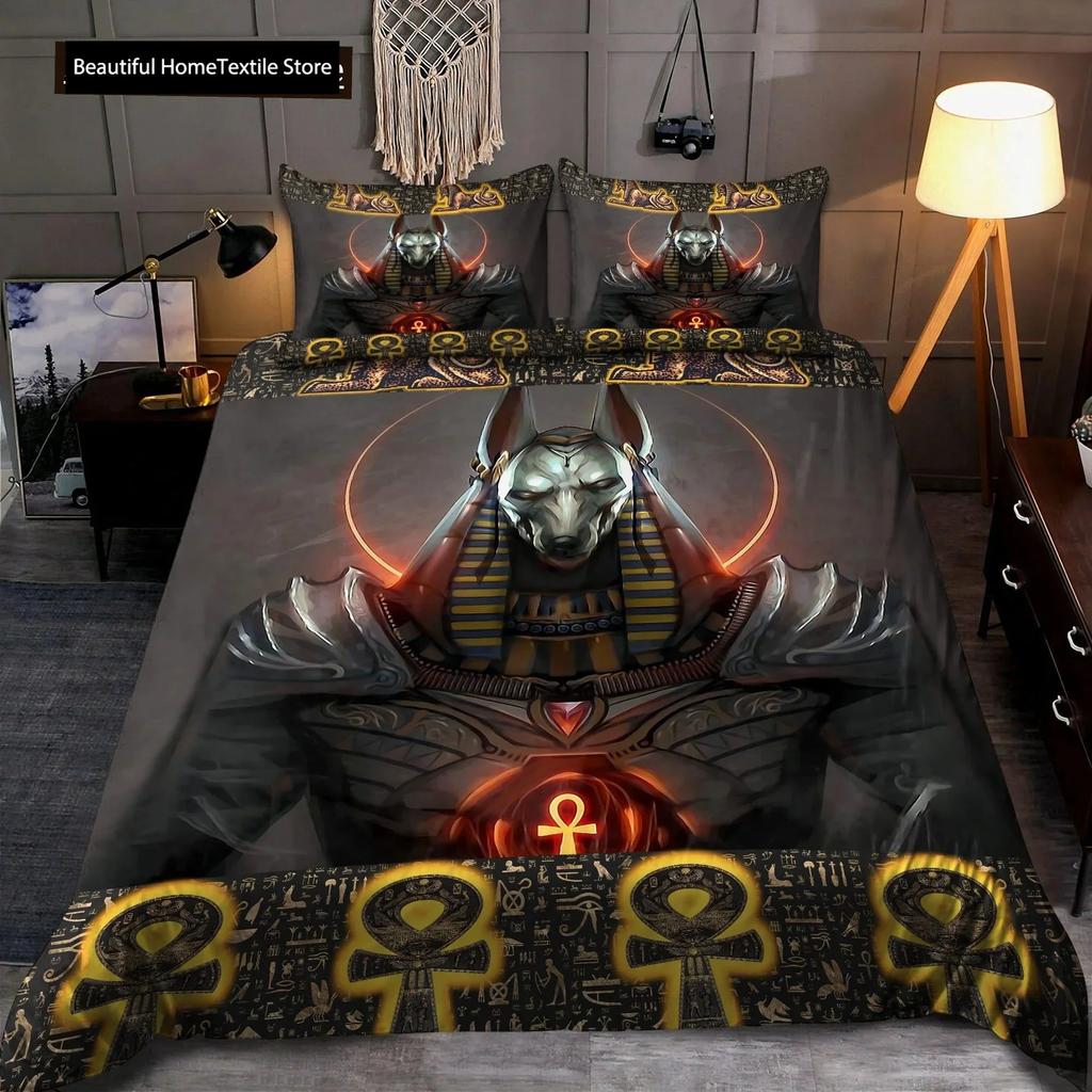 Ancient Egypt Anubis Egyptian Symbol Culture Comfortable Duvet Quilt Cover Pillowcase Bedding Set Children Bedroom Home Textile