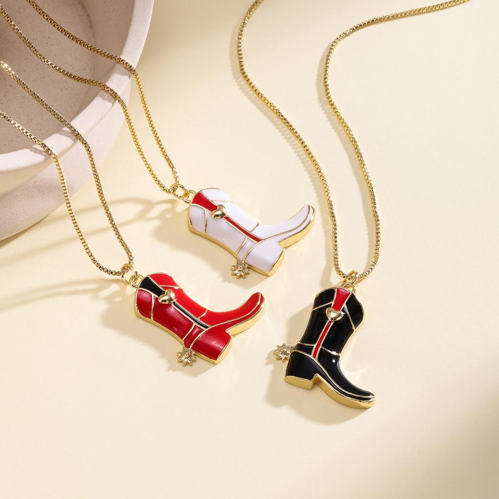 Nidin Hot Sale Hip-Hop Style Boots Shape Charms Pendant Necklace For Women Men Enamel Drip Oil Making Choker Copper Neck Jewelry