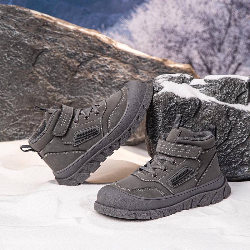 Kids' Winter Cotton Boots: Warm Velvet, Thickened, Non-Slip, Wear-Resistant, Boys' Mid and Big Size Sports Shoes