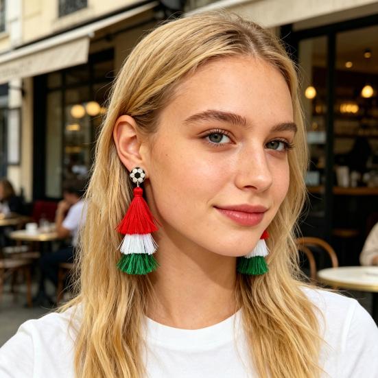 1 Pair Drop Earrings Sports-Themed Baseball Football Basketball Style Lightweight Soft Layered Tassels Red White Green Earrings Cheer Accessories