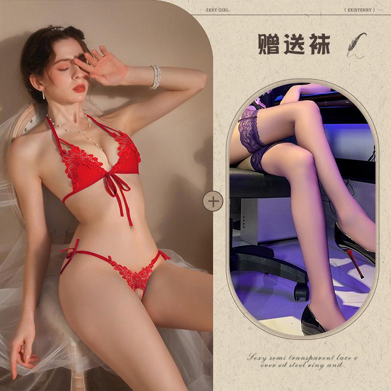 New sexy three-point erotic underwear free bikini open crotch temptation large size women's suit