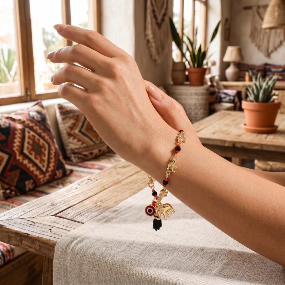 Copper Elephant Bracelet Vintage Retro Bracelet Fashion Bohemian Style Bead Bracelet Women