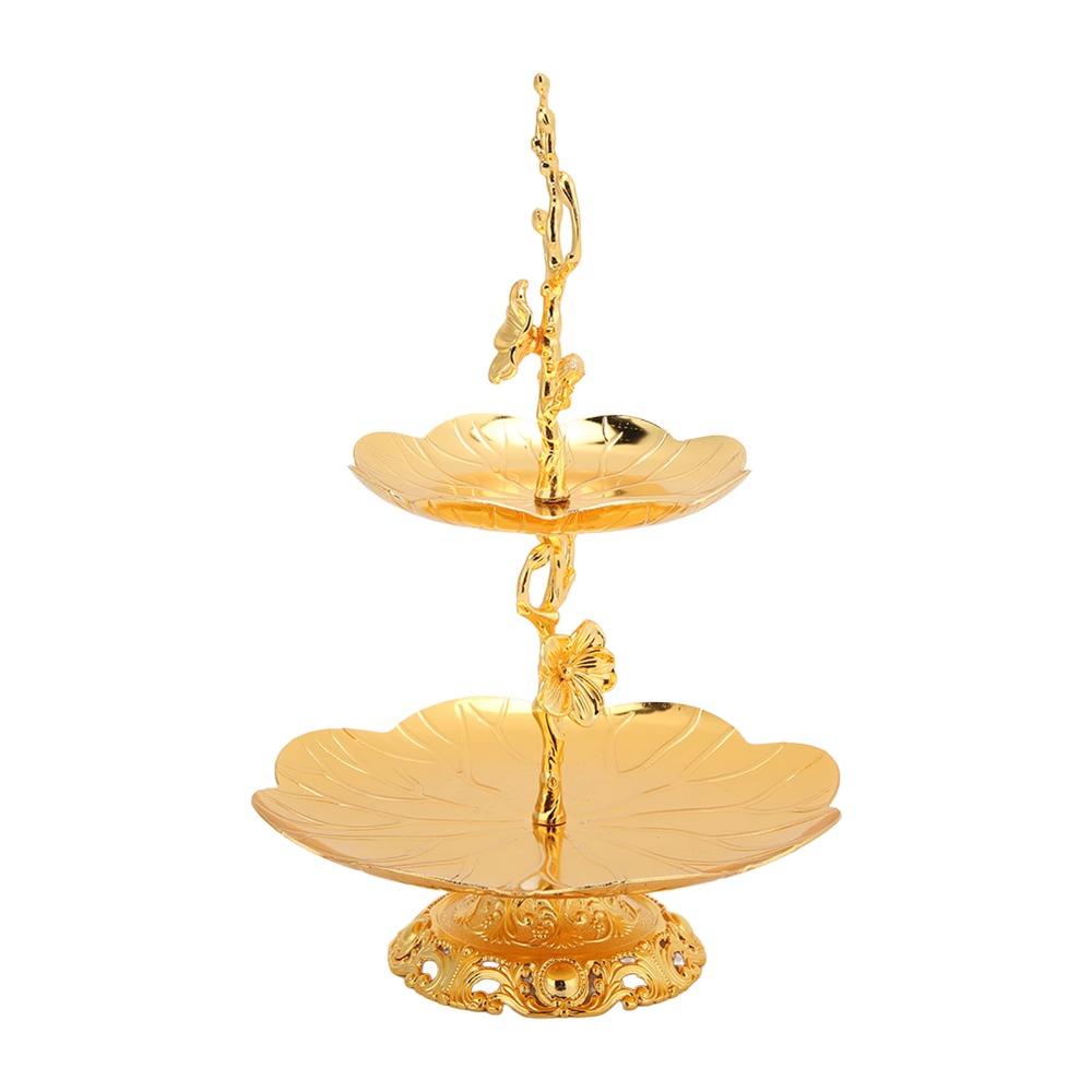 7PCS Easy Assemble Gold Cake Stand Metal Double Layer Serving Tray Two Tiered Tray  Dessert Display
