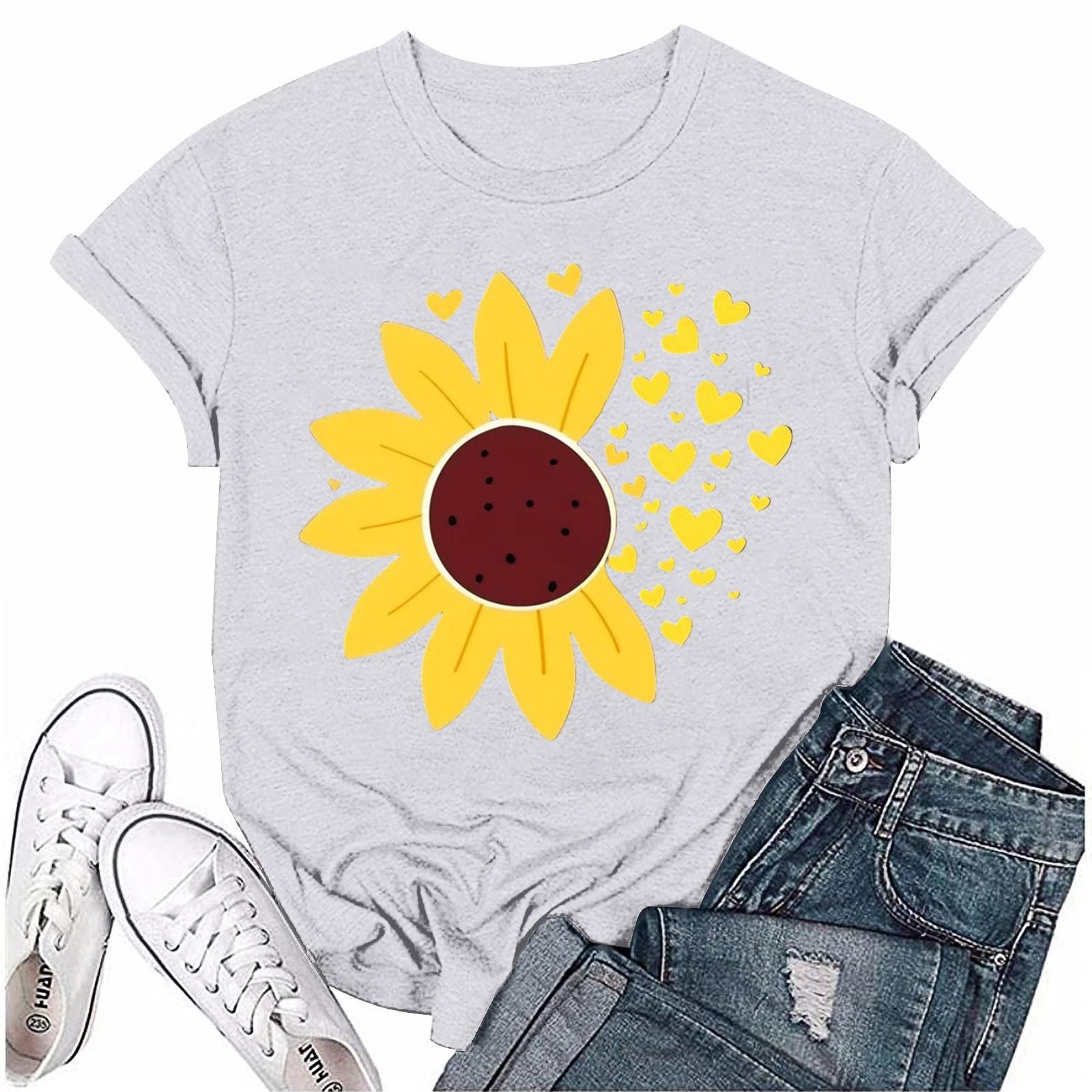 

Женская повседневная футболка с принтом подсолнухов Street Slim Fit с коротким рукавом S белый