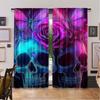 2Pcs Hippie Sugar Skull Curtains Pink Rose Floral Curtains Gothic Skeleton Happy Halloween Curtains For Living Room Dining Room