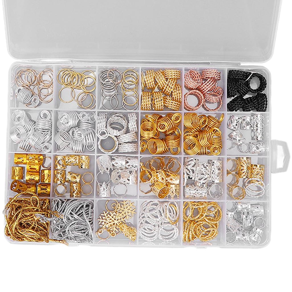 259pcs Dreadlock Bead Ring Kit DIY Exquisite Fashionable Hair Braid Ring Clips Decoration Accessories