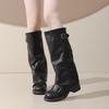 Retro Round Head MM Large Size Fat Locomotive Boots New Stacking 2025 Western Thick Heel Martin Boots Autumn and Winter Folds