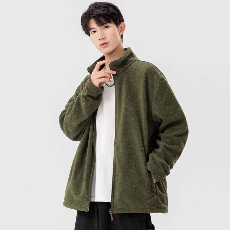 Fleece Jacket Boys Autumn and Winter Cotton-padded Clothes Trendy Handsome Top Winter Baseball Clothes Lamb Wool Men's Jacket