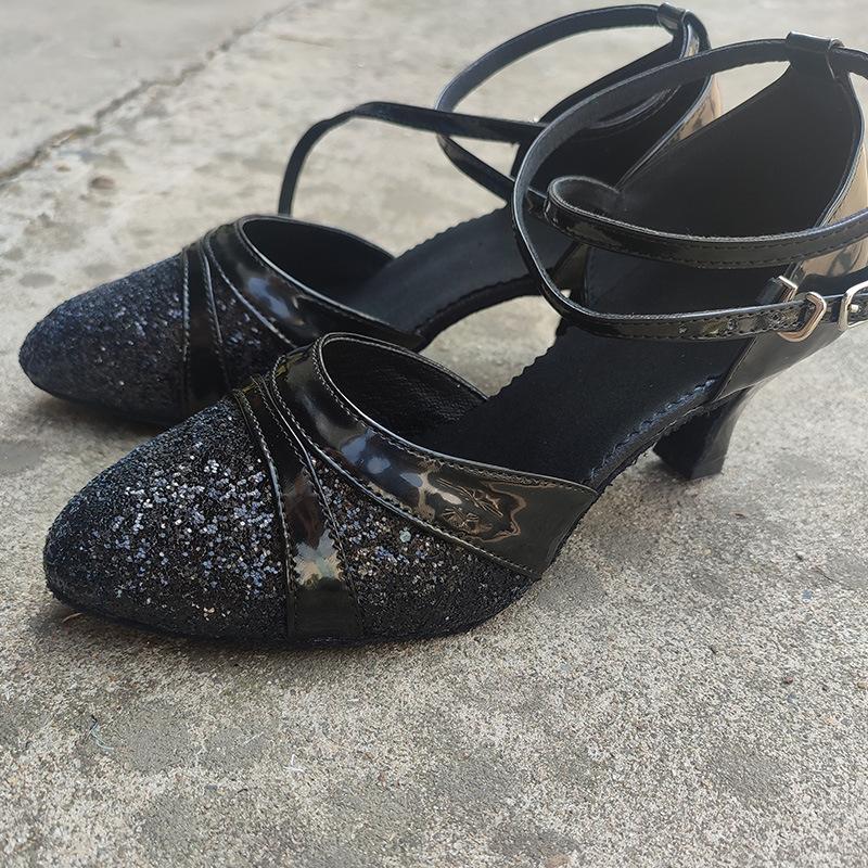 Hot Selling Ladies Modern Dancer Shoes, Tango Shoes, Waltz Indoor/outdoor Gold and Silver Shiny Dance Middle Heel