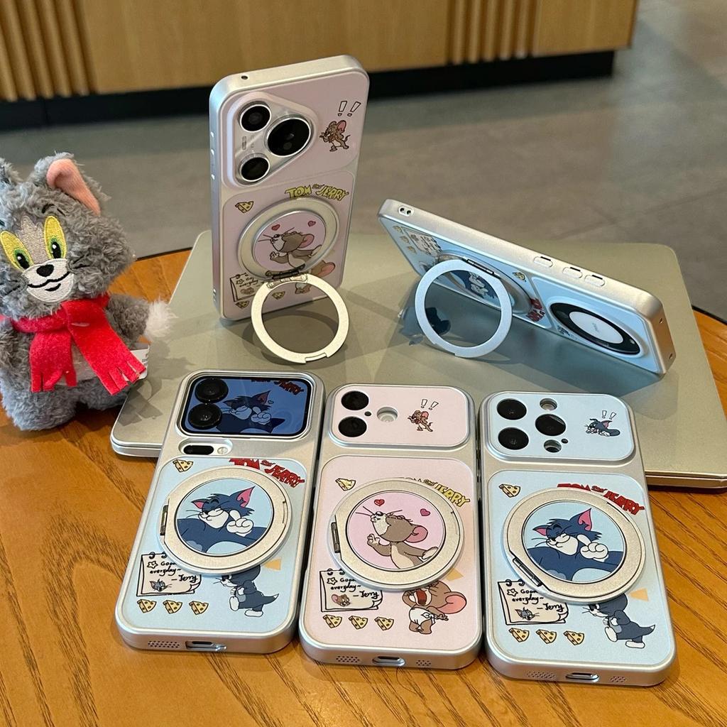 Couple Cat and Mouse Rotating Bracket for Apple 17 Mobile Phone Case IP16/15/14 Large Window 13 Cartoon 12