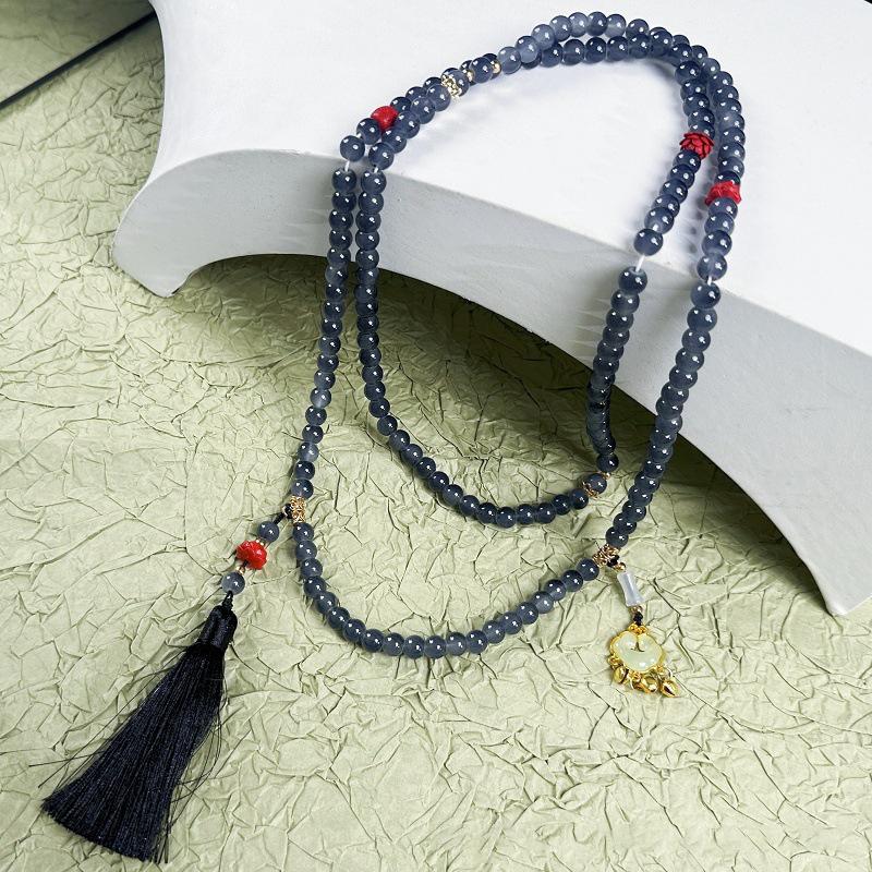 Fresh Ancient-Style Peace Buckle Necklace,New Tassel Beaded Long Crossbody Chain,Retro Jewelry For Women, Daily Accessory