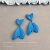 Holiday Wind~ Paint Texture Dopamine Blue Tone Personality Fish Tail Fresh and Sweet Spice Girl Earrings