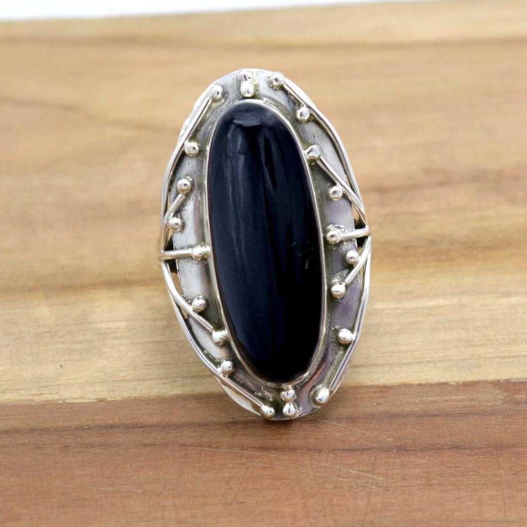 טבעת שחורה אוניקס 925 כסף, אוניקס אובלית אבן חן טבעת נשים, תכשיטי טבעת הצהרת אבן חן טבעית, מתנה לה, אמא