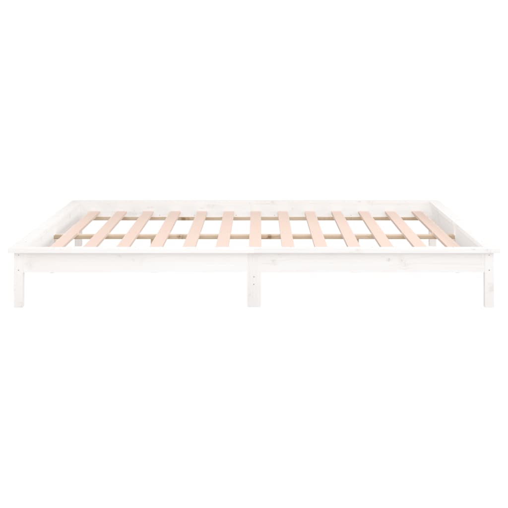 Vidaxl Rama Łóżka Z Led, Biała, 150X200 Cm, King Size, Lite Drewno