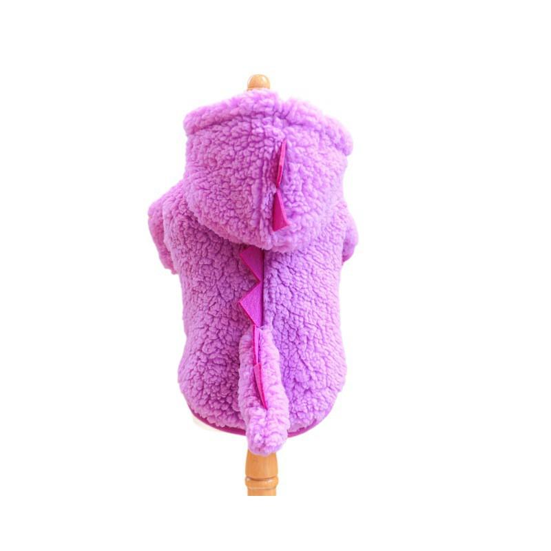 Pet Dog Warm Fleece Costume Small Breeds Winter Cozy Dinosaur Design Two-Legged Outfit