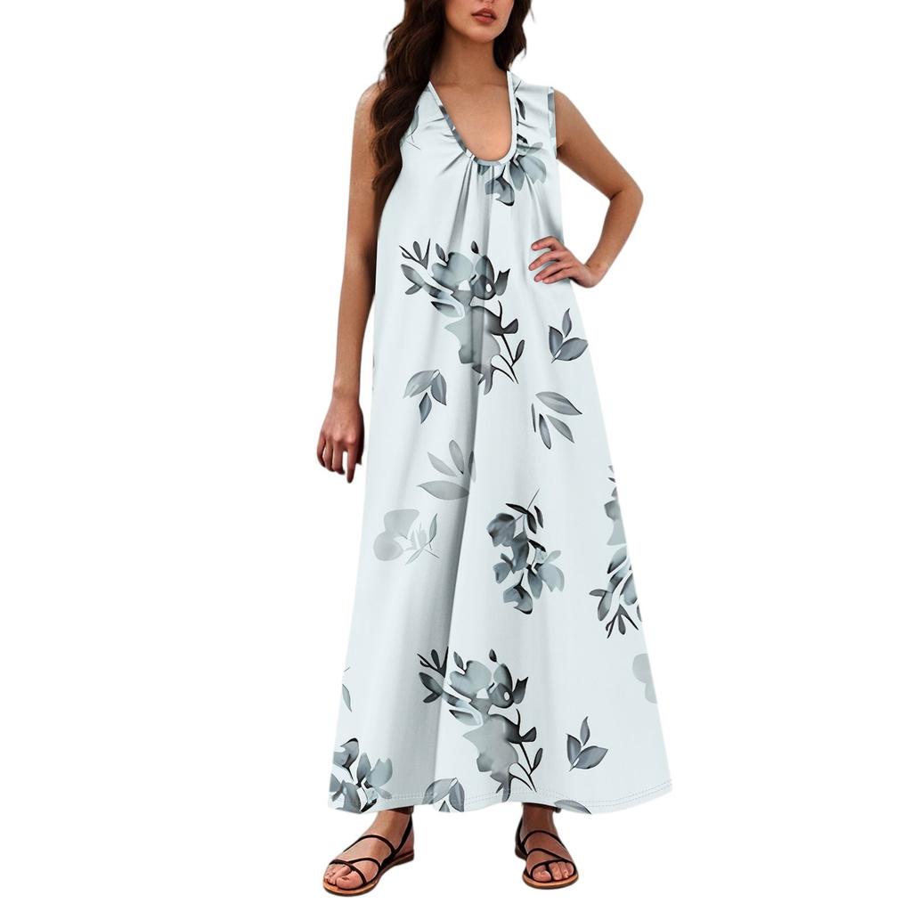 Women's Fashion Casual A-line Floral Printed Hammer Feel Loose Long Skirt With Pockets