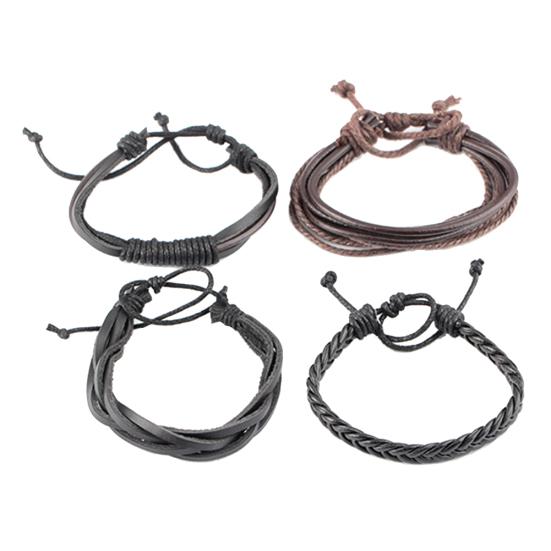 

4Pcs/Set Vintage Handmade Woven Leather Rope Bracelet Bangle Men Jewelry Gift коричневый