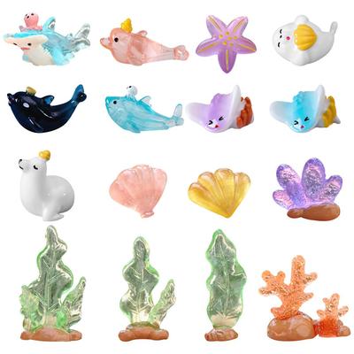 HyzaPhix Miniature Aquarium Fish Tank Dolphin Whale Shark Seashell Marine Life Set of 16 Cute Mini Figurines Fish Figures Decorative Objects Scenery