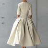 Elegant Women's Midi Dress with Waist Belt and Flared Skirt Classic Round Neck Half Sleeve Formal Wear for Various Occasions