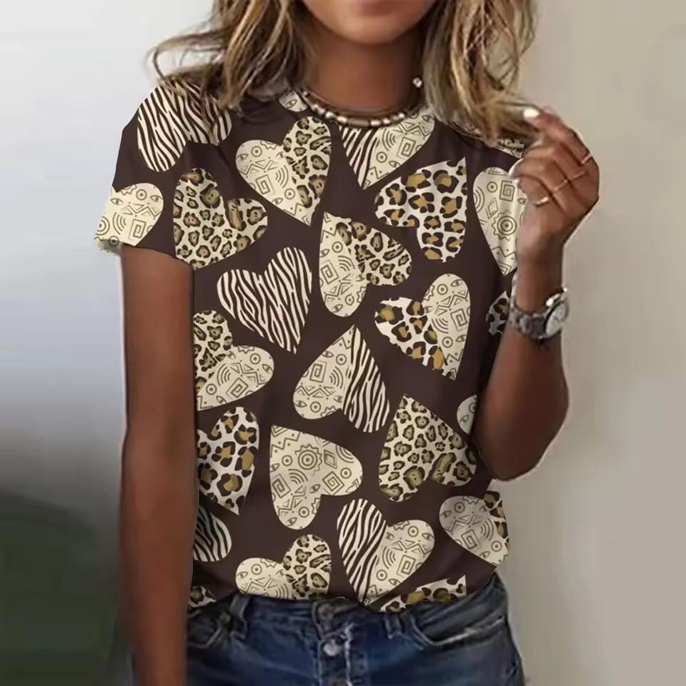 Women's T Shirt Animal Casual Short Sleeve Round Neck Regular Tops Daily Print Blue Summer