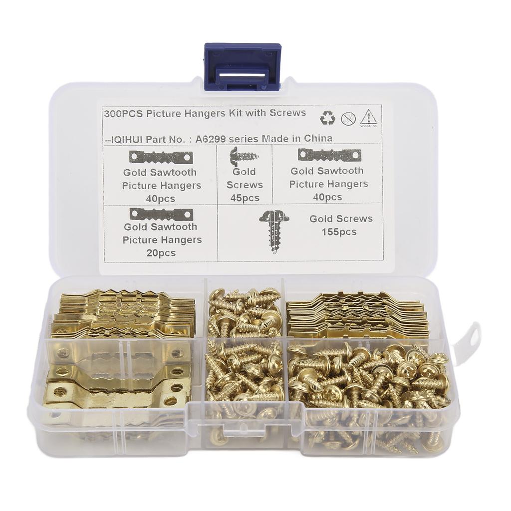 100Pcs   Picture Hangers Rust Resistant Stable   Seamless Sawtooh Frame Hanging Hooks with 200Pcs Screws