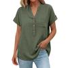 Women's Color Shirt Short Sleeve Button Casual Cotton And Hemp Pocket Top