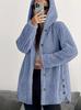 Women's Hooded Fleece Cardigan Jacket Loose Long Sleeve Button Front Casual Coat Winter Outerwear