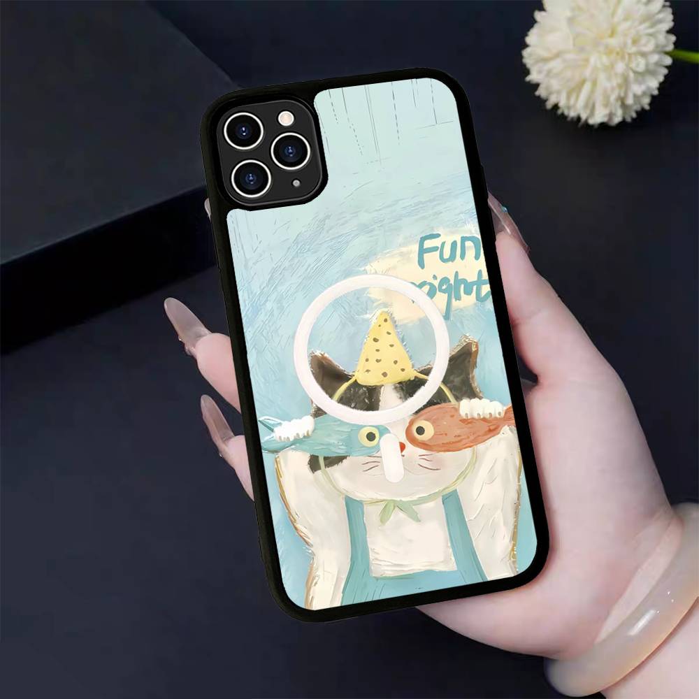 A Cute Comic Cat For Magsafe Magnetic Phone Case For IPhone 17 16 Pro Max 15 Plus 14 13 12 11 Cover