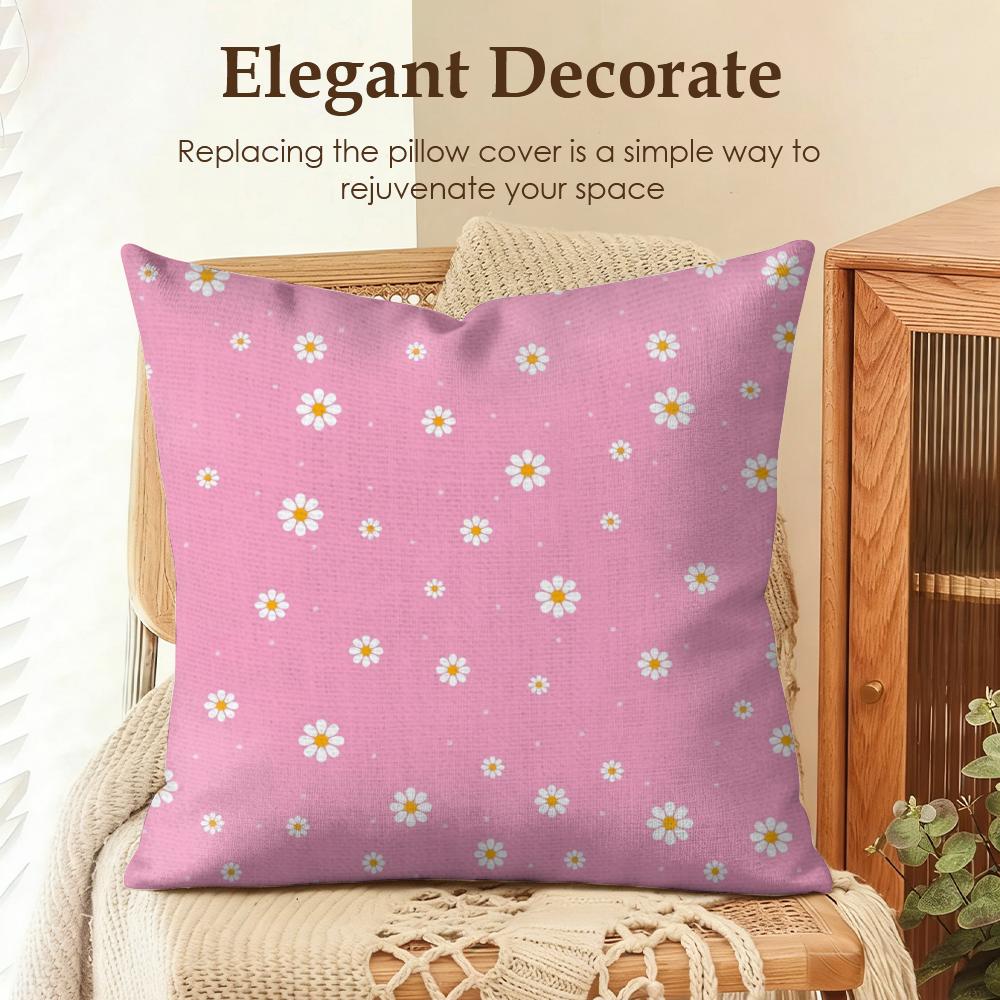 Romantic Daisy Print Spring Cushion Cover Natural Linen Organic Fabric Double-Sided Printing Sofa Home Decor Gift Pillow Case